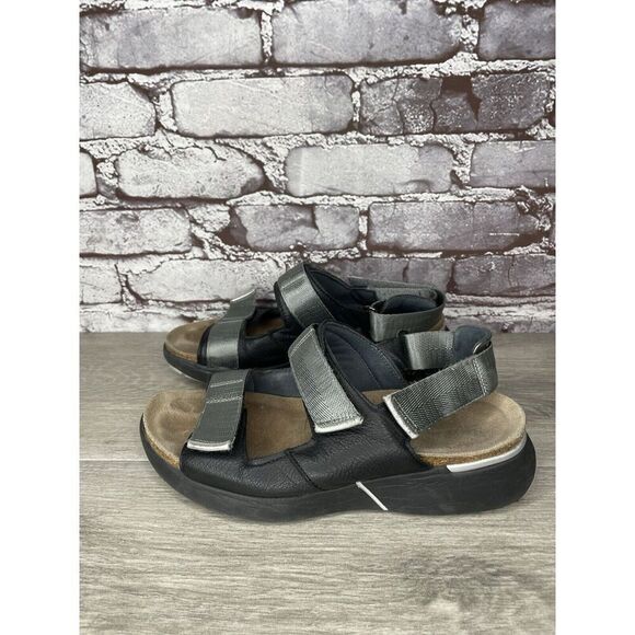 Naot Black Leather Gray Textile Wedge Ankle Strap Sandals Women Sz 38EU/7.5M US - Picture 13 of 16